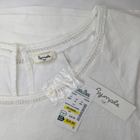 NWT Symple NYC Women's White Linen Tunic Popover Top, size L - Picture 4 of 5